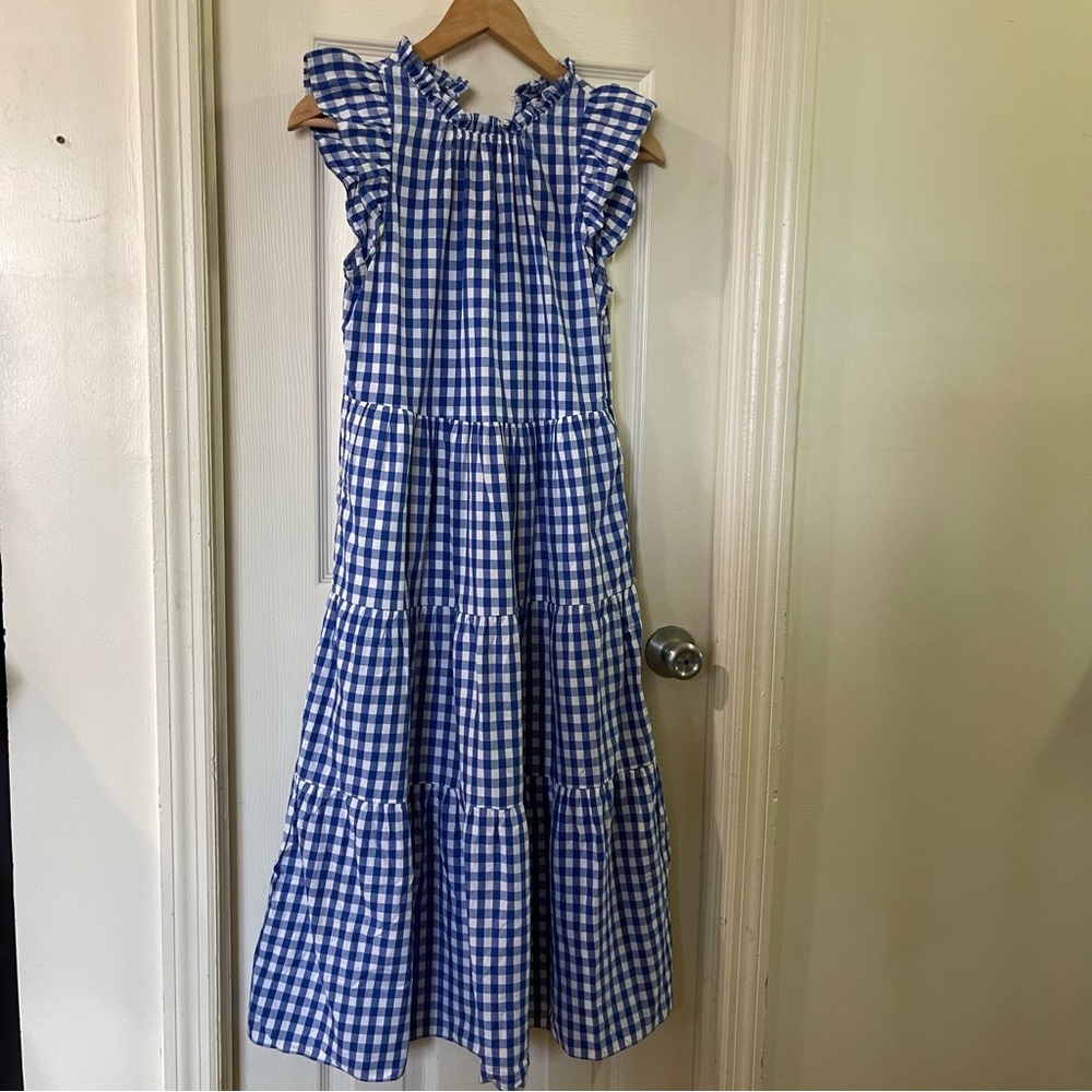 J. Crew Blue and White Gingham Maxi Dress